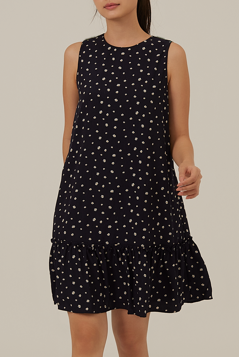 Charmaine Floral Dropwaist Dress in Navy Blue