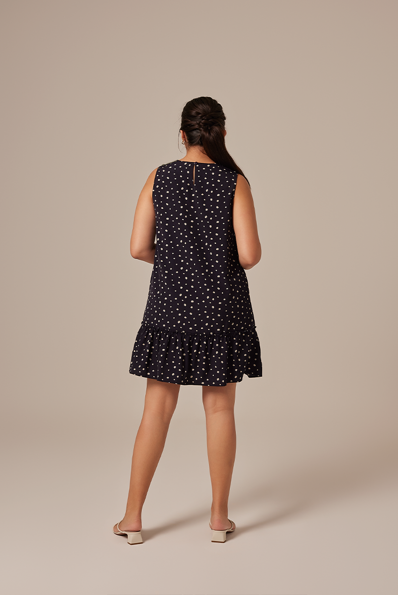 Charmaine Floral Dropwaist Dress in Navy Blue