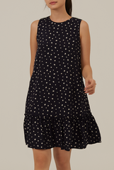 Charmaine Floral Dropwaist Dress in Navy Blue