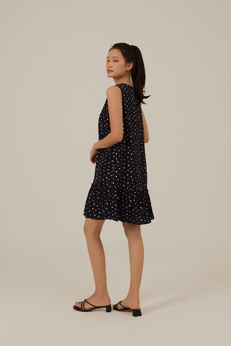 Charmaine Floral Dropwaist Dress in Navy Blue
