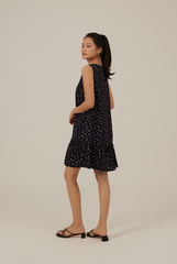Charmaine Floral Dropwaist Dress in Navy Blue