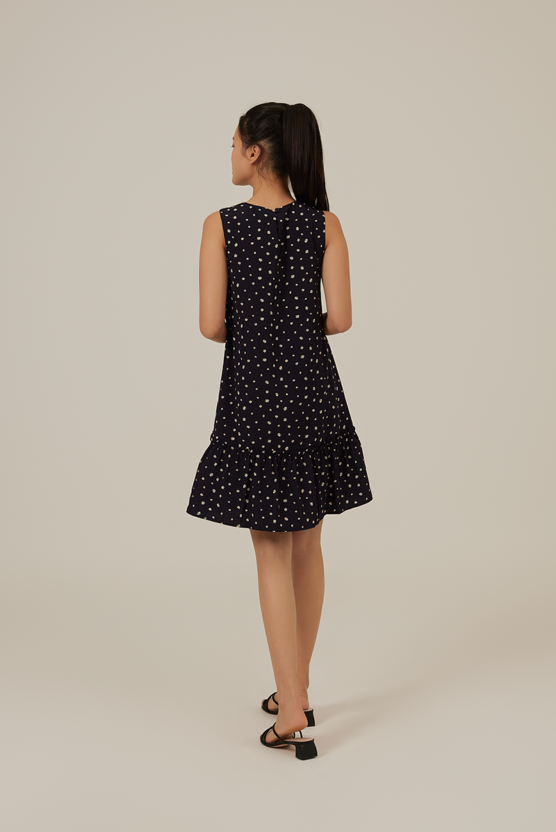Charmaine Floral Dropwaist Dress in Navy Blue