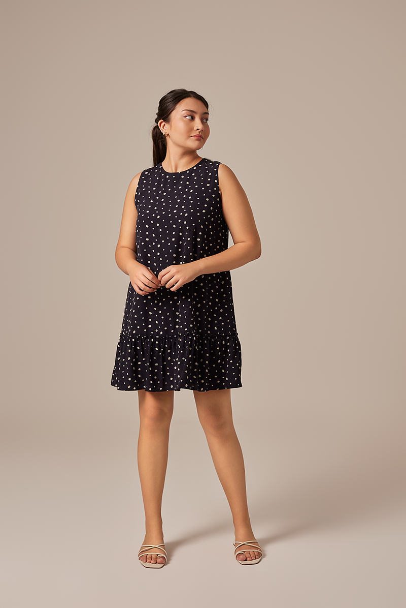 Charmaine Floral Dropwaist Dress in Navy Blue