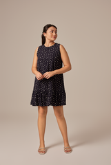 Charmaine Floral Dropwaist Dress in Navy Blue
