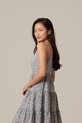 Joy Floral Print Dress in Dusty Blue