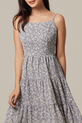 Joy Floral Print Dress in Dusty Blue