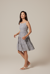Joy Floral Print Dress in Dusty Blue