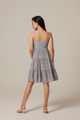 Joy Floral Print Dress in Dusty Blue