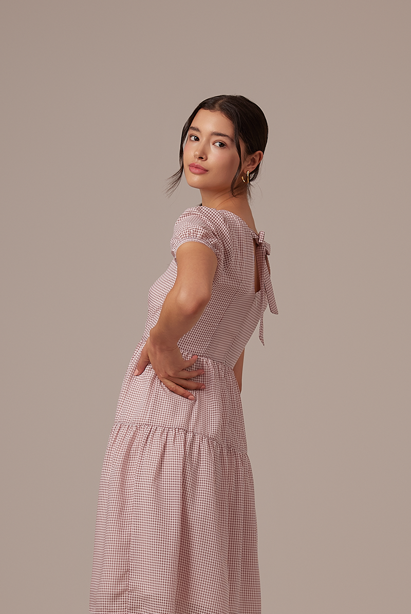 Merelyn Ribbon-Tie Dress in Wine