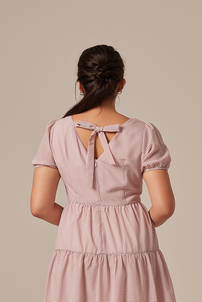 Merelyn Ribbon-Tie Dress in Wine