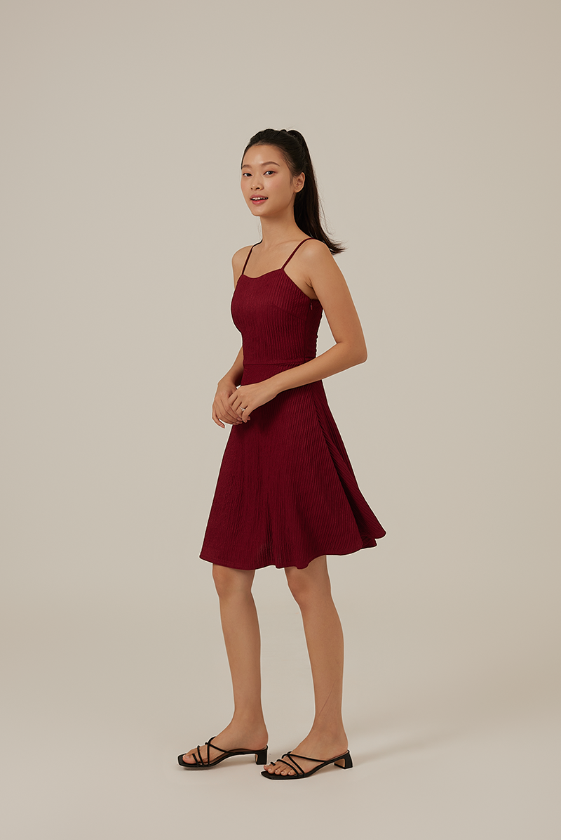 Rosslyn Padded Rib Dress in Maroon