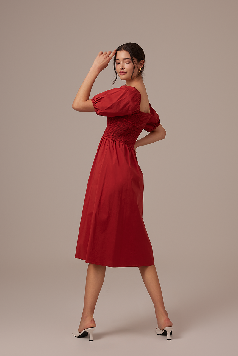 Jamie Smocked Dress in Brick