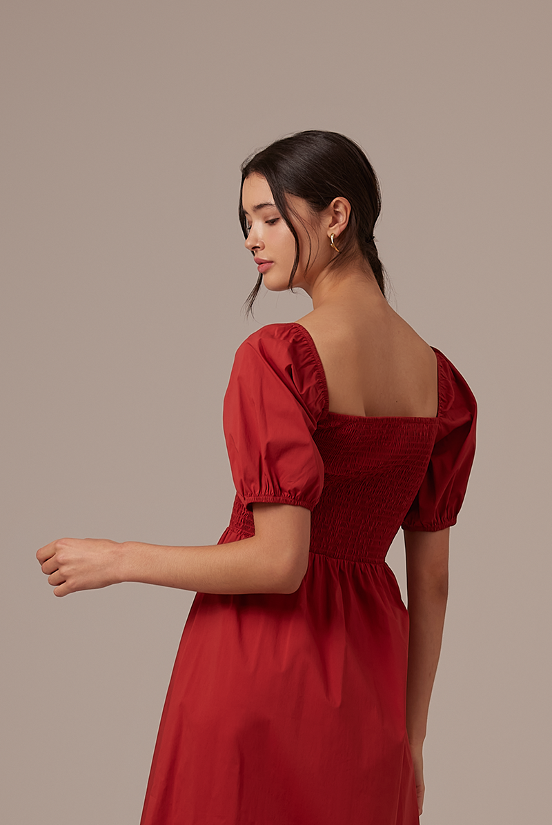 Jamie Smocked Dress in Brick