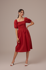 Jamie Smocked Dress in Brick