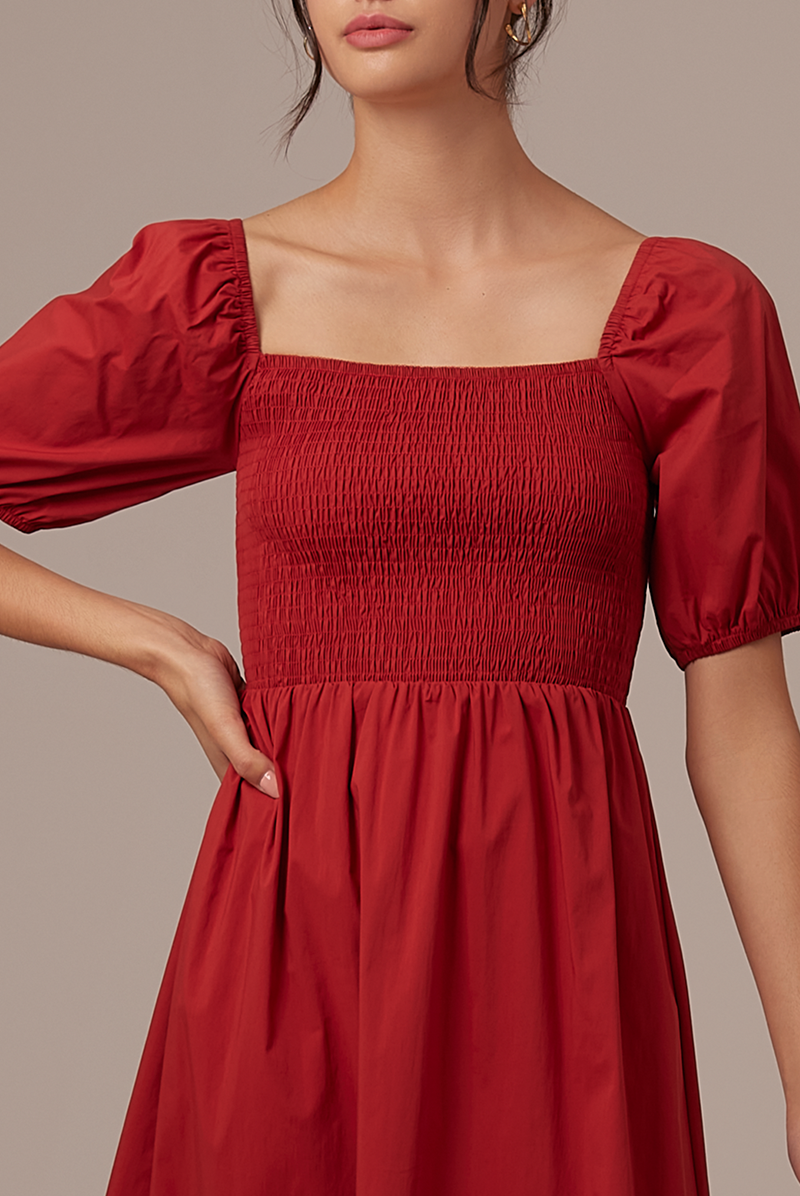 Jamie Smocked Dress in Brick