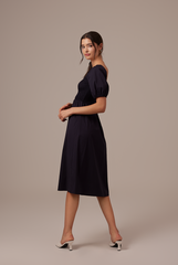 Jamie Smocked Dress in Navy Blue