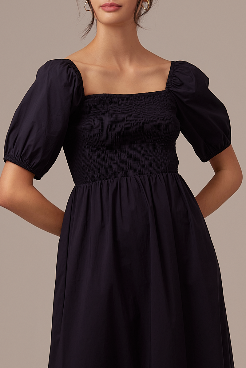 Jamie Smocked Dress in Navy Blue