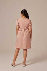 Hilary Ruched Bodice Dress in Nude