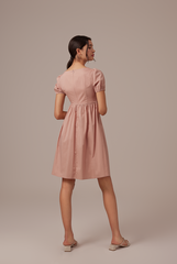 Hilary Ruched Bodice Dress in Nude