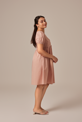 Hilary Ruched Bodice Dress in Nude