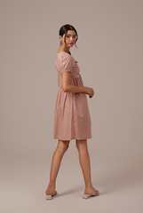 Hilary Ruched Bodice Dress in Nude