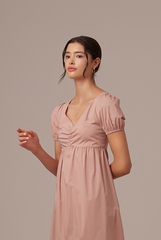 Hilary Ruched Bodice Dress in Nude