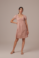 Hilary Ruched Bodice Dress in Nude