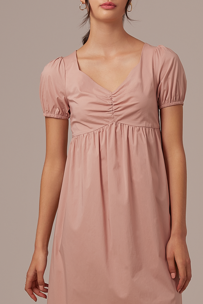 Hilary Ruched Bodice Dress in Nude