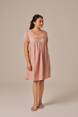 Hilary Ruched Bodice Dress in Nude