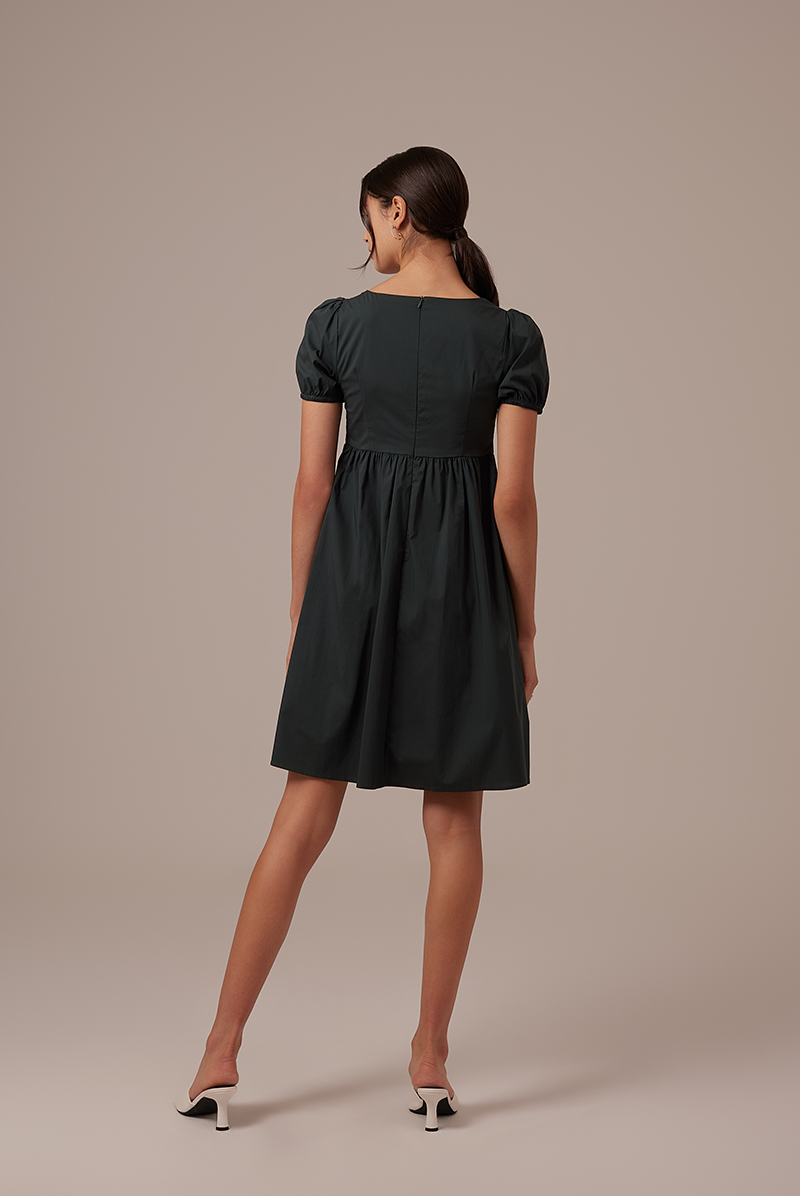 Hilary Ruched Bodice Dress in Pine
