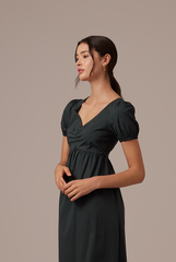 Hilary Ruched Bodice Dress in Pine