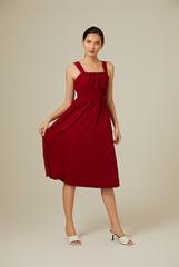 Idana Ruched Midi Dress in Maroon