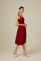 Idana Ruched Midi Dress in Maroon