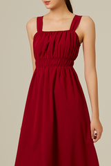 Idana Ruched Midi Dress in Maroon