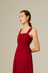 Idana Ruched Midi Dress in Maroon
