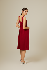 Idana Ruched Midi Dress in Maroon