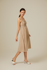 Idana Ruched Midi Dress in Taupe