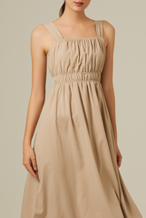 Idana Ruched Midi Dress in Taupe