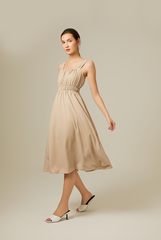 Idana Ruched Midi Dress in Taupe