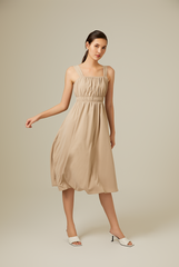 Idana Ruched Midi Dress in Taupe
