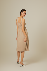 Idana Ruched Midi Dress in Taupe