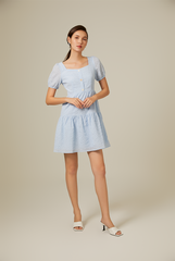 Paisley Textured Tiered Dress in Baby Blue