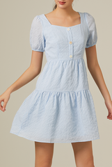Paisley Textured Tiered Dress in Baby Blue