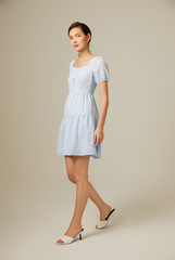 Paisley Textured Tiered Dress in Baby Blue