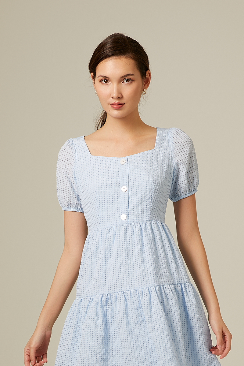 Paisley Textured Tiered Dress in Baby Blue