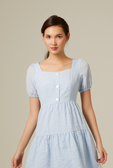 Paisley Textured Tiered Dress in Baby Blue