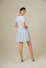 Paisley Textured Tiered Dress in Baby Blue