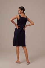 Aiko Button Dress in Navy Blue