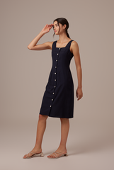 Aiko Button Dress in Navy Blue