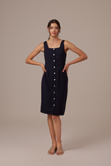 Aiko Button Dress in Navy Blue